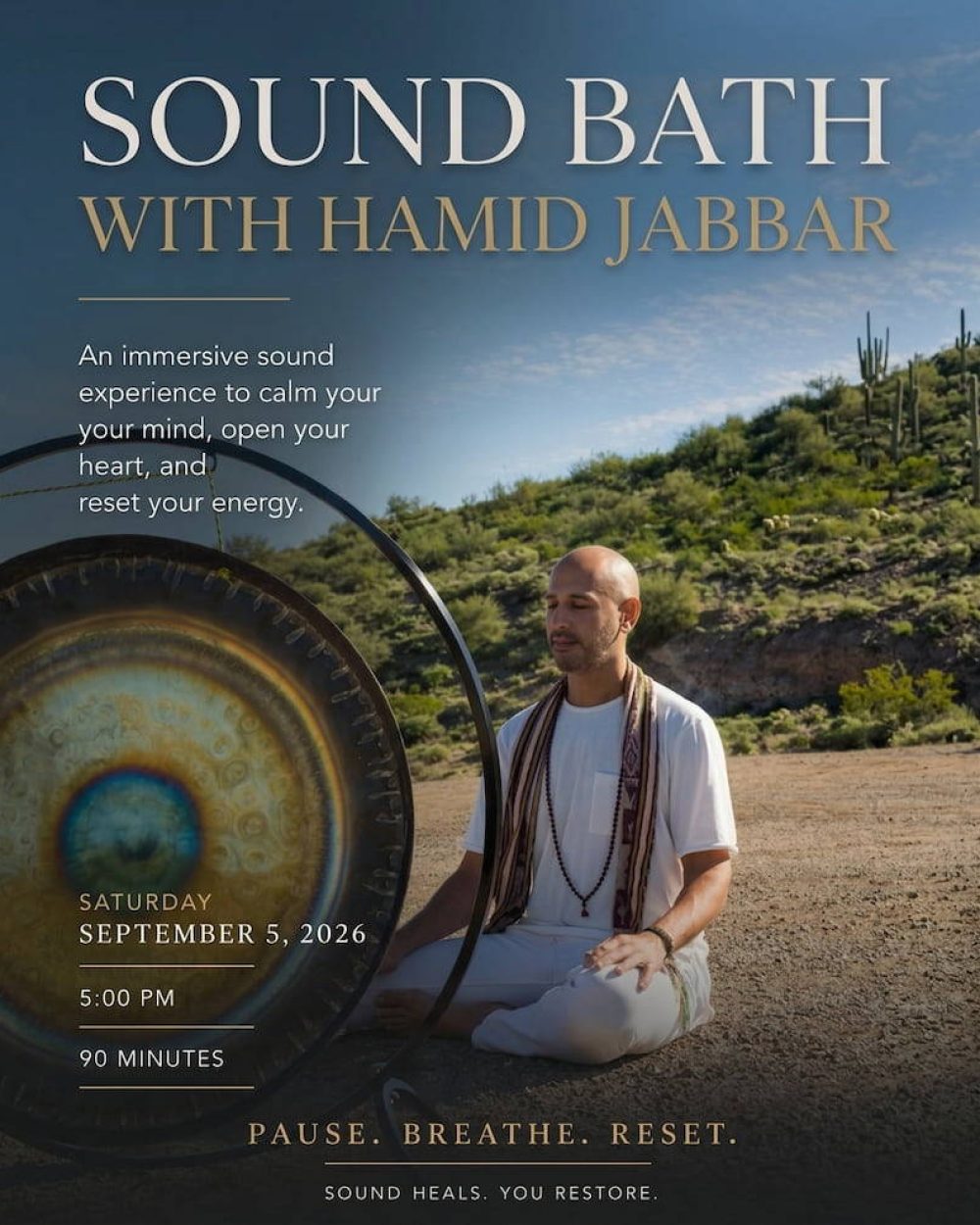 Flier for the SpatialReset Soundbath at Namaste Yoga